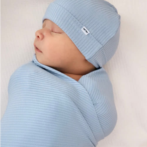 Light Fog Ribbed Swaddle & Infant Beanie Set – Little Sleepies
