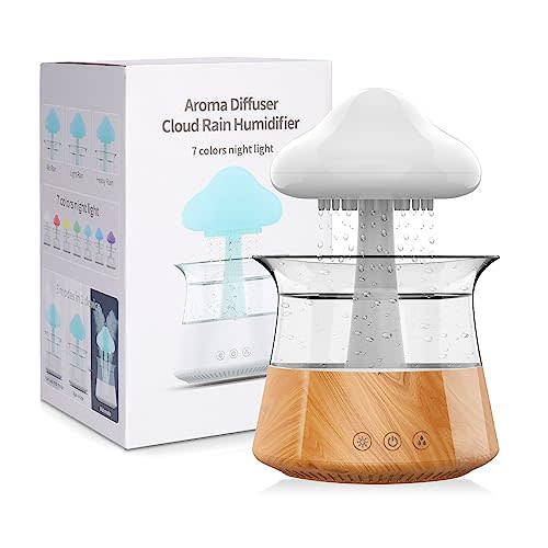 Cloud Rain Humidifiers for Bedroom & Large Room - Essential Oil Diffuser with 7 Colors LED Lights - Whole House Coverage-Auto Shut-Off-It Can Work for Up to 8-10 Days with Full Water (Wood Grain)