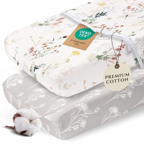 2 Pack Changing Pad Covers for Girls - Premium Cotton Blend Baby Diaper Changing Table Cover, Soft Breathable Girl Nursery Pad Sheets for Standard Pads 16x32 Newborn Bedding (Wildflower)
