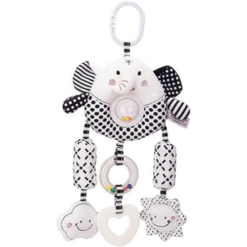 D-KINGCHY Baby Toys Car Seat Stroller Plush Hanging Rattle Animal Stuffed Hanging Toy with Teether Rattle Sound for 0-3 Years Old (Elephant)