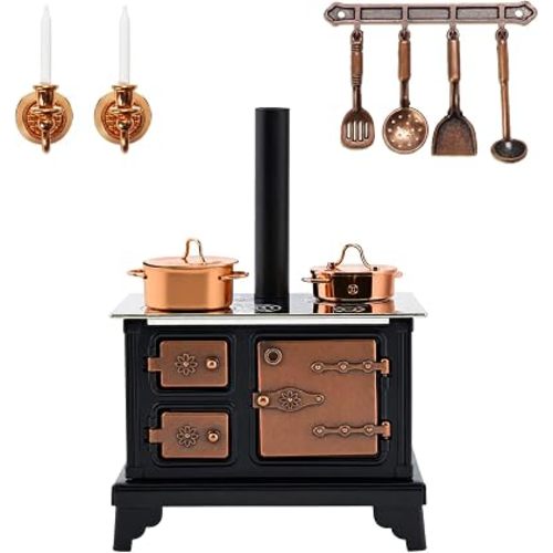 Hiawbon 1:12 Miniature Stove Mini Retro Metal Stove