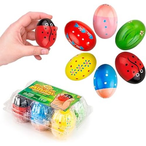 IPIDIPI TOYS Egg Shakers Maracas for Kids – Wooden Musical Toy Percussion Instruments, Montessori Sound Making, Goodie Bag Stuffers – Colorful Designed, Pack of 6