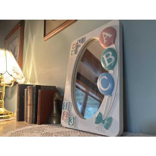 Home Interiors Nursery Mirror Wall Decor ABC Blue Pink Bow Balloons Vintage 90s