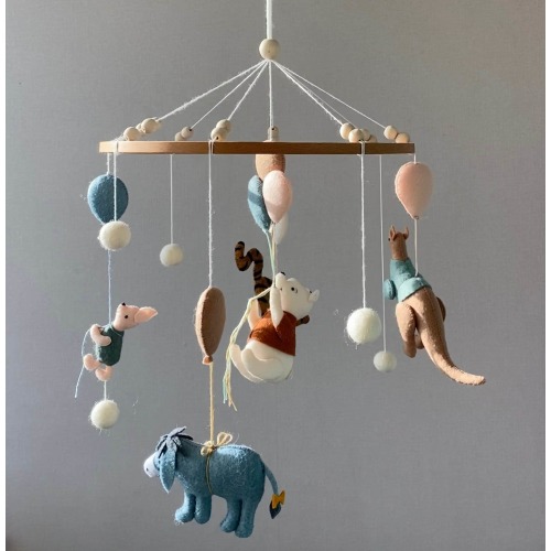 Vintage Winnie and his friends, Baby mobile boy, cot girl mobile, Winnie Nursery, hanging teddy bear mobile, baby shower.