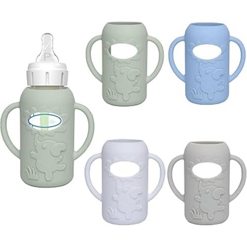 4 Pack Silicone Sleeves for Dr. Brown's Glass Baby Bottles -Drop Protection Easy-Grip Baby Bottle Sleeves Holder with Handles, Compatible with Dr. Brown's Newborn Glass Bottles 4 oz/120 ml