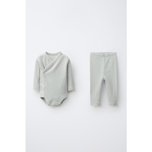 CONTRAST STITCH POINTELLE WRAP BODYSUIT AND LEGGINGS SET - Sea green | ZARA United States