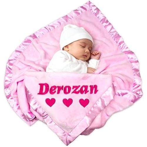UNIGIFTIME Personalized Baby Blanket for Girls, Custom Baby Blanket with Name Pattern, Customized Infant Blanket for New Born Baby Girls Gift