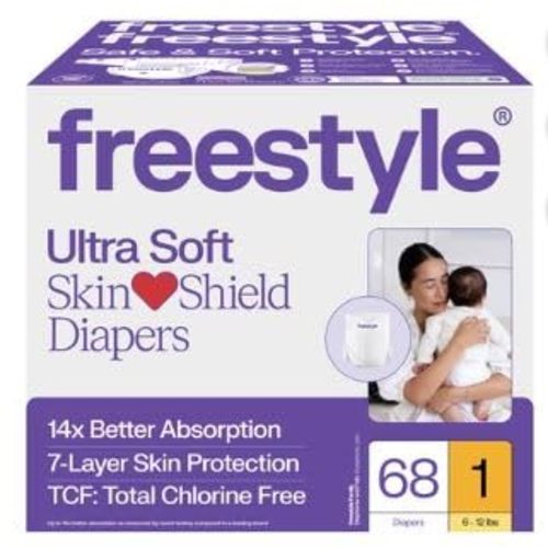 Free~Style Hyper Absorbent Ultra Soft TCF Baby Diapers (Size 1, 68 Count)