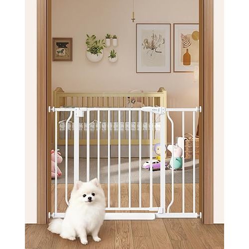 Baby Gate No Drilling, 29"-40" Auto Close Dog Gate Indoor for Doorways & Stairs, Pressure Mounted Adjustable Pet Gate, Easy Walk Through Child Gate for Children & Pets Stroller Friendly, White