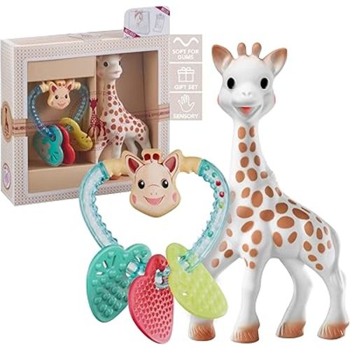 Sophie la girafe Sophiesticated - The I Love Sophie Set | Includes Sophie la girafe & Heart Rattle | Handcrafted in France | Comfort & Soothe | Awaken All 5 Senses