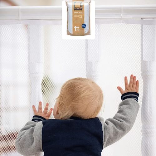 Roving Cove Stair Banister Guard 10ft x 3ft, Railing Safety Net for Baby Proofing, Child Safety Stairway Cover, Balcony Mesh Netting, Pearl White