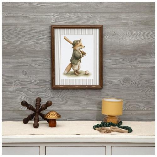 Fox With Baseball Bat Striped Wood Wall Decor