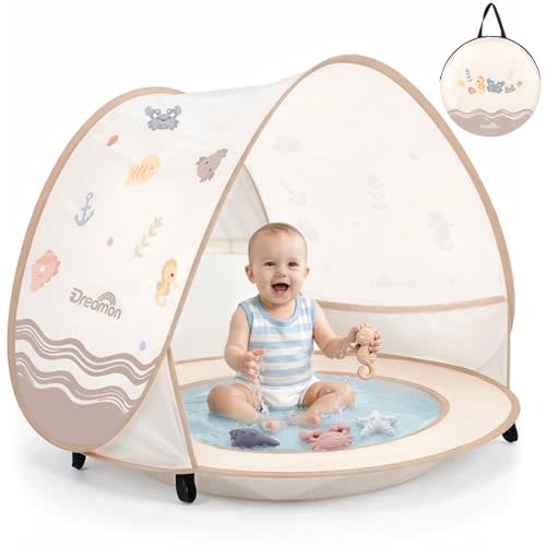 Baby Beach Tent with Pool – Dreamon Pop Up Shelter UV Protection for Infant, Foldable Kids Play Tent with Beach Toys Set and Carry Bag, Summer Outdoor Use Portable Baby Beach Essentials