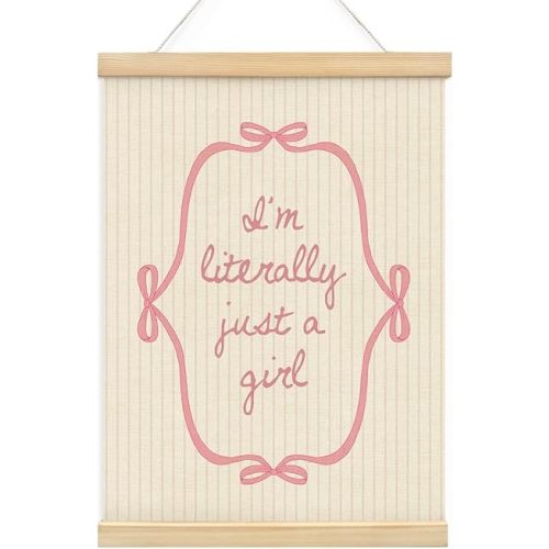 Wheatwin Baby Girl Nursery Decor, Baby Girl Room Decor, I’m Literally Just A Girl Wooden Poster Hanger, Pink Bow Coquette Trendy Preppy Girly Wall Decor, 12x16 Inch