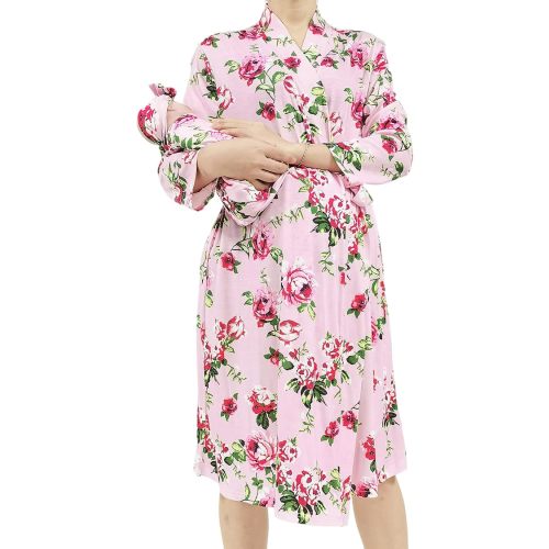 SUFEINI Maternity Robe and Matching Baby Swaddle Blanket Set, Mommy Robe with Receiving Blanket Girls Boys Sleepwear