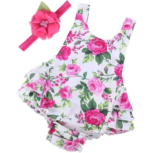 Baby Girl's Floral Print Ruffles Romper Summer Clothes
