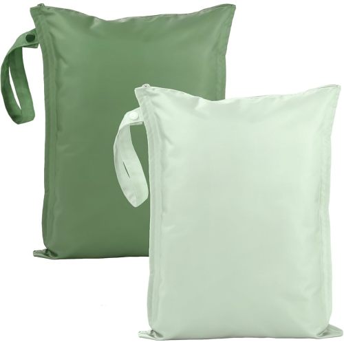 Wet Dry Bags Water Resistant - 2 Pack Reusable Waterproof Wet Dry Bag for Swimsuits & Baby Clothes - Leakproof Storage Pouch Bag for Travel & Baby Diaper - Travel Laundry Daycare Bags