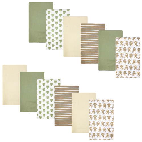 Hudson Baby Infant Boys Cotton Flannel Burp Cloths 12-Pack Bundle, Monkey, One Size