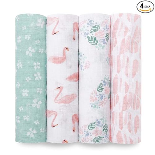 aden + anais Essentials Muslin Swaddle Blankets for Baby Girls and Boys, Newborn Receiving Blanket for Swaddling, 100% Cotton Baby Swaddle Wrap, 4 Pack, Floral, Briar Rose