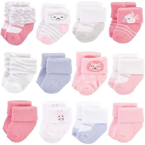Hudson Baby Baby Girls' Cotton Rich Newborn and Terry Socks