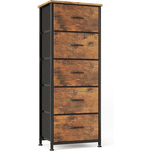 CAIYUN 5 Drawer Tall Dresser, Dresser for Bedroom Entryway Hallway, Closet Storage Drawer, Commode De Chambre, Armoire De Rangement, Rustic Brown