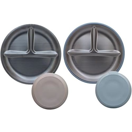 Stainless Steel Suction Plates for Babies & Toddlers – 2 Pack Divided Baby Plates with Strong Suction Base – Unbreakable Non-Toxic Baby Led Weaning Feeding Set – BPA Free, Dishwasher Safe