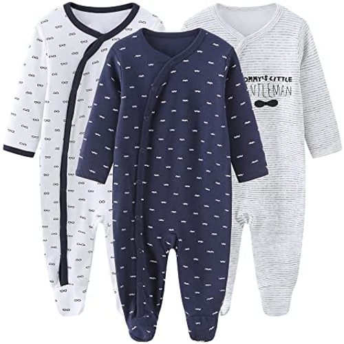 MAMIMAKA Baby Boys Girls Footies One-Piece Romper Long-Sleeve Jumsuit Cotton Newborn Clothes Set 3-Pack Baby Pajamas