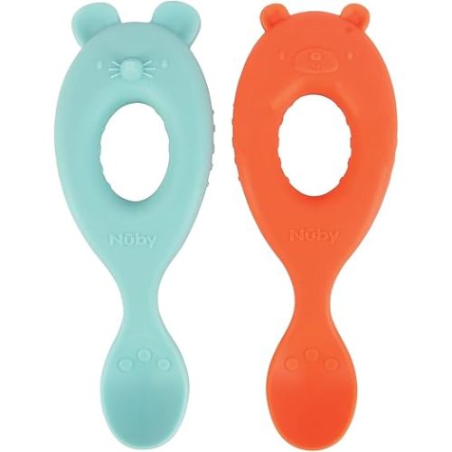 Nuby 2-Pack Silicone Easy Grip Animal Character Spoons - 6+ Months