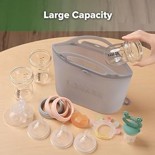 Haakaa Silicone Microwave Steamer & Steriliser Bag, Reusable Silicone Steaming Bags for Baby Bottles, Breast Pump, Accessories, Pacifiers and Teethers, Great for Home and On-The-Go, Grey/1PC (2000ml) : Amazon.com.au: Baby