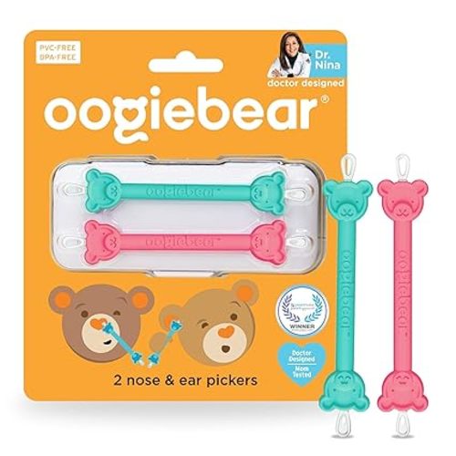 oogiebear: Baby Nose Cleaner & Ear Wax Removal Tool - Safe Booger & Earwax Removal for Newborns, Infants, Toddlers - Dual-Ended - Essential Baby Stuff, Diaper Bag, Raspberry & Seafoam with case