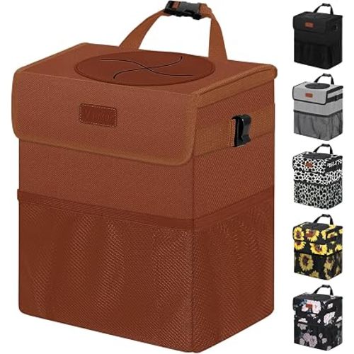 Vankor Car Trash Can, Brown, 2.2 Gallons Capacity, Waterproof, Polyester Material, Adjustable Strap, Hanging Design, Leakproof Lining, 100% PEVA Thickness