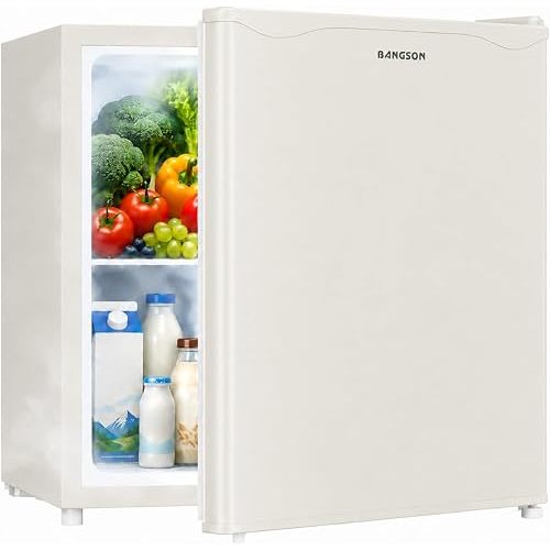 BANGSON 1.7 Cu.Ft Mini Fridge with Freezer,Cream White