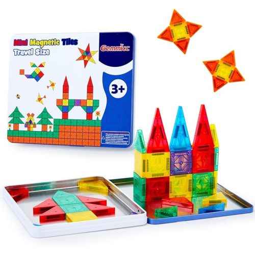 Gemmicc 100 PCS Magnetic Tiles with 2 Cars, STEM Approved Educational Magnet BuildingToys, Magnet Puzzles Stacking Blocks for Boys Girls