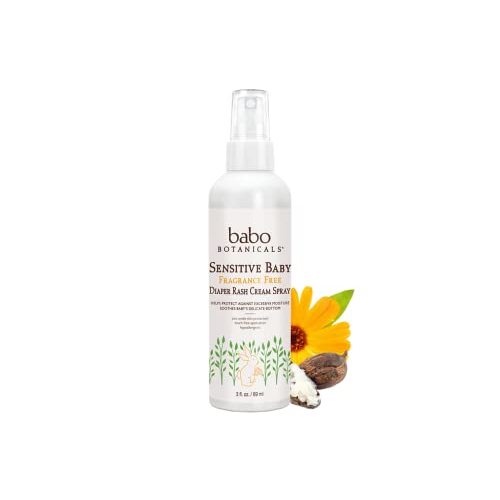 Babo Botanicals Sensitive Baby Fragrance-Free Diaper Rash Cream Spray - No touch, mess-free application - 14.9% Zinc Oxide - Shea Butter, Olive Oil & Aloe Vera - For Babies – 3fl.oz.