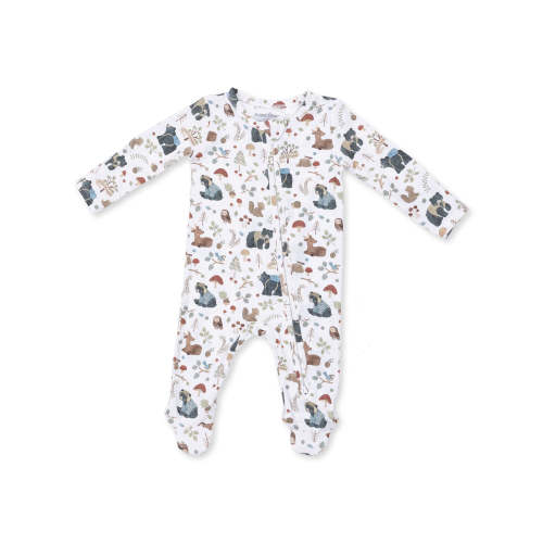 2-Way Zip Footie, Southern Woodland Animals Green – 0-3m