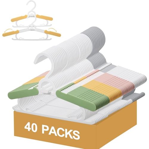 40 Pack Baby Clothes Hangers, 11-15" Adjustable Non-Slip Thickened Kid Hangers for Nursery Closet Toddlers Infant Children to Teenager (Pink)