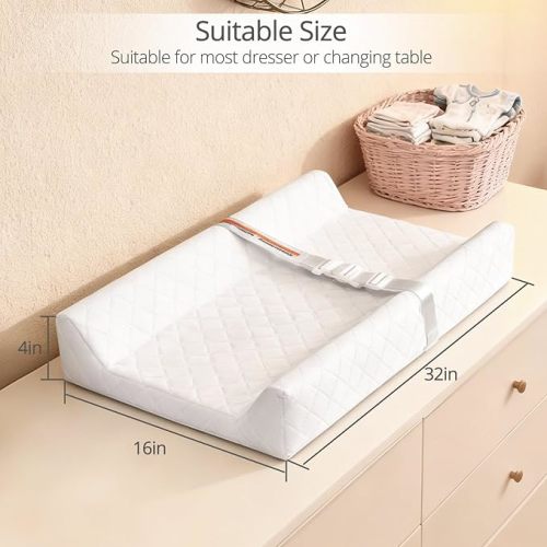 Waterproof Baby Changing Pad, Non-Slip Wipeable Diaper Changing Mat with Safety Strap 32x16 Inch Infant Diaper Change Pad Suitable for Dresser & Table