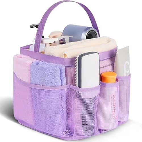 EUDELE Mesh Shower Caddy Portable for College Dorm Room Essentials,Portable Shower Caddy Dorm with 8-Pocket Large Capacity, Shower Bag for Beach, Swimming, Gym, Travel essentials, Purple