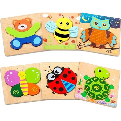 Toddler Puzzles for Kids Age 1 2 3 4 Year Old, 6 Pack Montessori Jigsaw Animals Puzzles for Girl boy Activities Preschool Learning Early Educational Birthday Gift Travel Autistic Wooden Toys