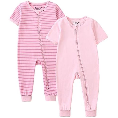 Jimonda Baby Sleeper Rompers,Unisex Boys Girls Zip-Front Pajamas One-Piece Footless Outfit 0-24 Months (Pack of 2