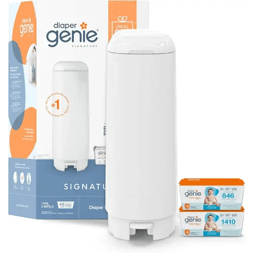 Diaper Genie Signature Gift Set | Includes Easy Roll Refill with 48 Bags | Holds Up to 2256 Newborn Diapers, Plastic