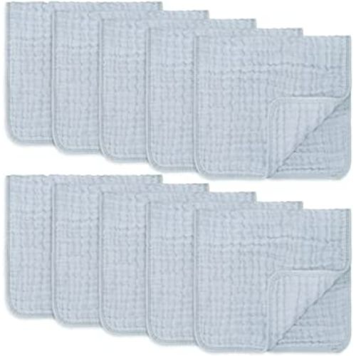 Comfy Cubs Muslin Burp Cloths Large 100% Cotton Hand Washcloths for Babies, Baby Essentials 6 Layers Extra Absorbent and Soft Boys & Girls Baby Rags for Newborn Registry (Slate 10-Pack, 20" X10")