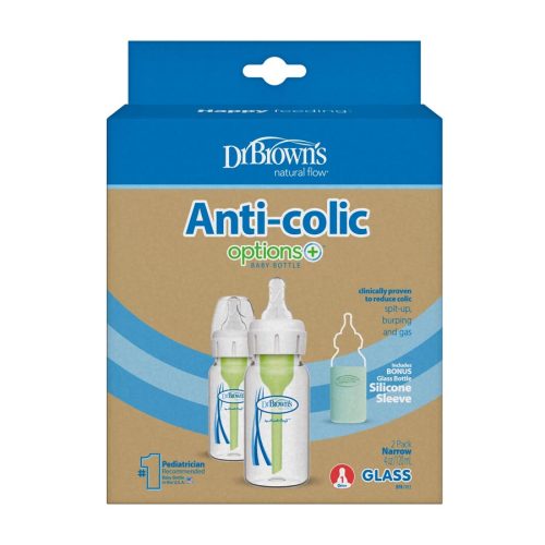 Dr. Brown's Natural Flow® Anti-Colic Options+™ Narrow Glass Baby Bottle with Silicone Sleeve