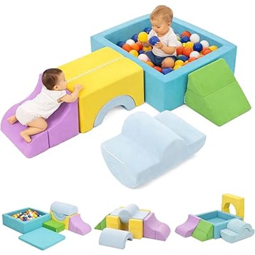 cossy Foam Climbing Blocks for Toddlers, 30 x 28in Square Ball Pit for Babies, 7pcs Toddler Climbing Toys Indoor, Soft Play Set, Baby Climbing Blocks, Ideal for Crawling & Climbing(Balls Not Included)
