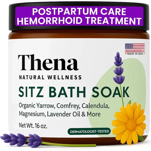 Best Organic Sitz Bath Soak Postpartum Care & Post Partum Essentials, Natural Hemorrhoid Treatment for Women & Moms with Epsom Dead Sea Salt Witch Hazel, Sitz Bath for Toilet, Thena