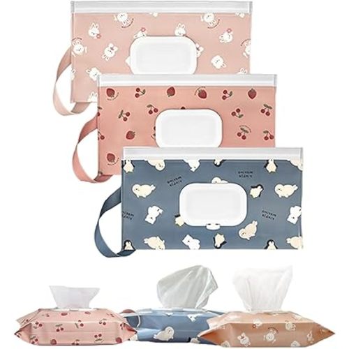 3 Pack Baby Wipes Dispenser,Reusable Portable Wipe Holder,Travel Wipes Pouch Baby Wipes Containe,Wet Wipe Bag for Baby or Personal