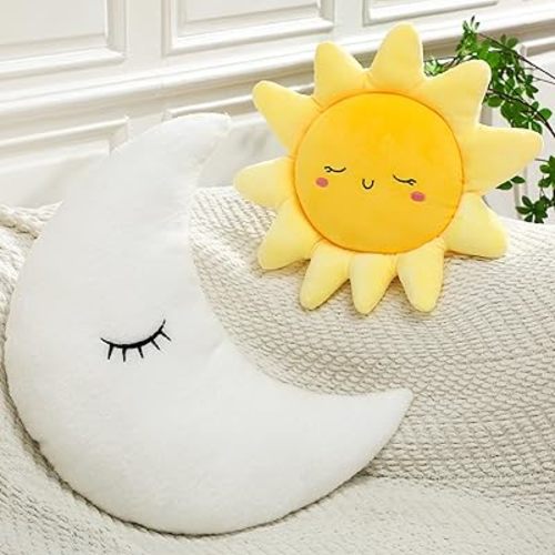 HyDren 2 Pcs Nursery Pillow 20.87 x 12.99 Inches Moon Shaped Plush 17.72 Inches Sun Throw Pillows Decorative Pillow Toy Baby Children Soft Gift for Home Room Decor