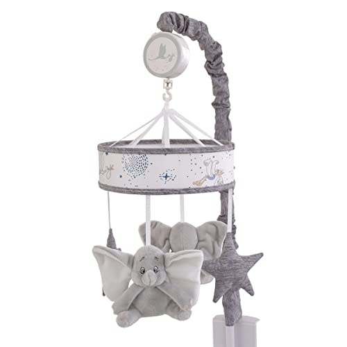 NoJo Disney Dumbo Sweet Little Baby Light Blue, White and Gray Dumbo and Stars Plush Musical Mobile