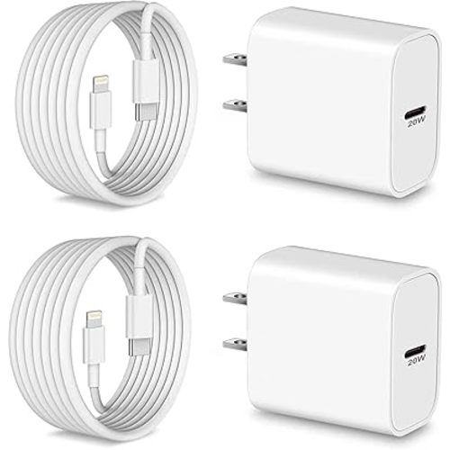 YEAHFUN Fast Charger 10FT for Apples iPhone 14/13/12/11/Pro Max/Mini/Plus/XS/iPad, 2Pack 20W USB C Charging Block and Long Lightning Cable Cord