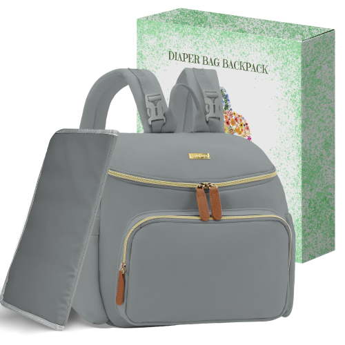 Derstuewe Diaper Bag Backpack, 15L Small Diaper Baby Bag for Mom with Changing Pad, Dark Grey